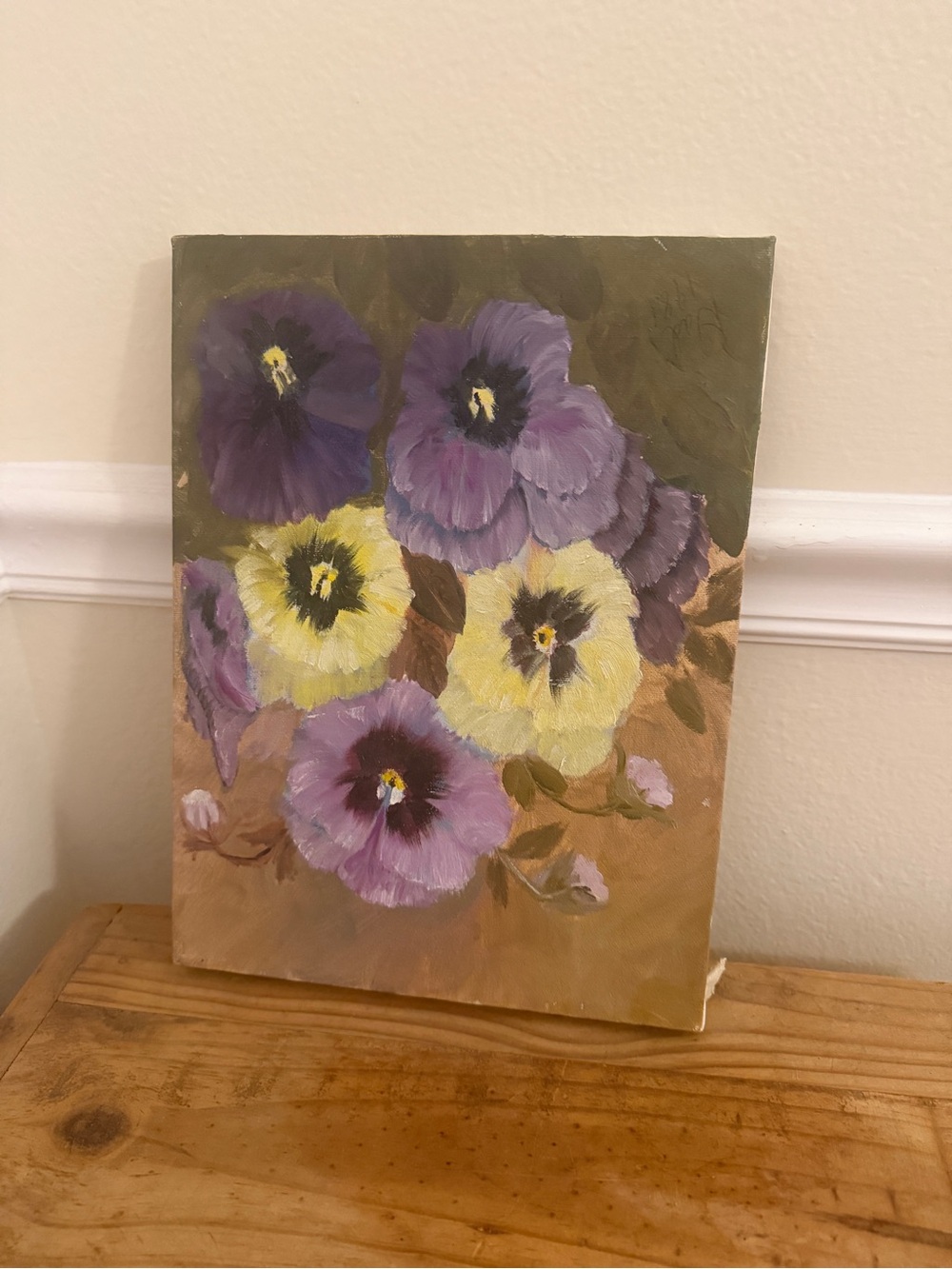 Vintage Purple and Yellow Pansy Bouquet Wall Art oil on canvas